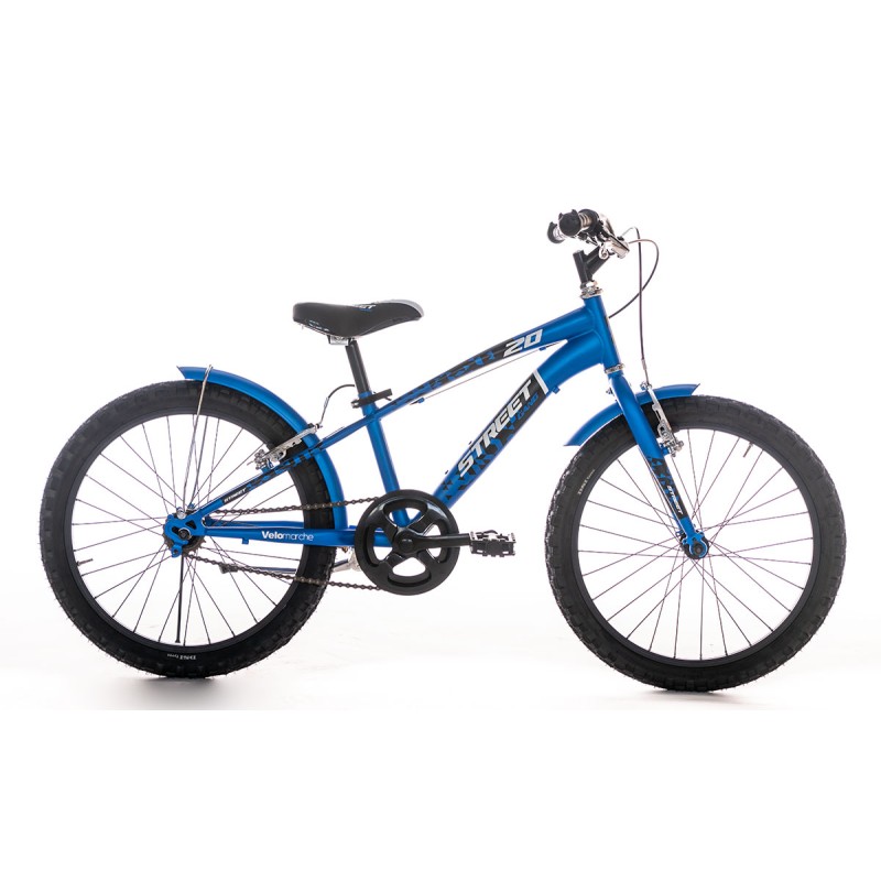 MTB Velomarche Street Gang 20" Blue con telaio in acciaio e ruote da 20", ideale per bambini e ragazzi che amano l'avventura.
